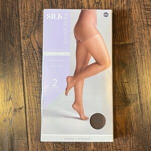 XXXL Impressions Shimmer Sheer Pantyhose High Waist 20 Denier 2-Pack Coffee Bean